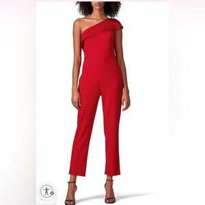 Adrianna Papell Vibrant Red One Shoulder Jumpsuit